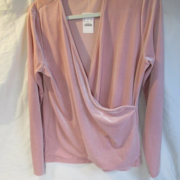 JCREW~MERCANTILE~STUNNING PINK VELOUR~FAUX WRAP FRONT~ L/S~ SIZE LARGE TOP - Picture 2 of 7